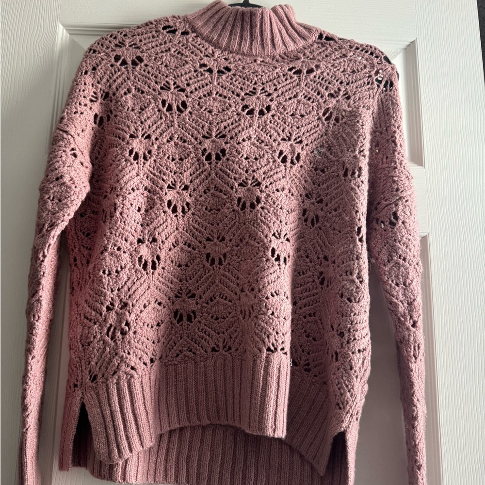 American Eagle Outfitters Mauve Lace Knit Turtleneck Sweater